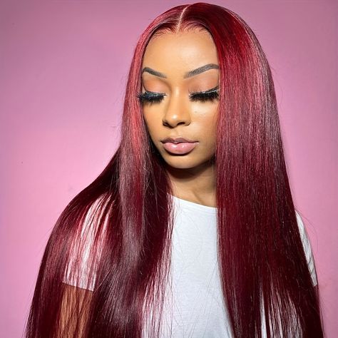 "JALAINA" GLUELESS 99j Burgandy transparant lace wig - 210% Density