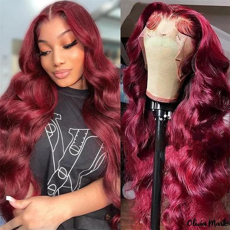 "JALAINA" GLUELESS 99j Burgandy transparant lace wig - 210% Density