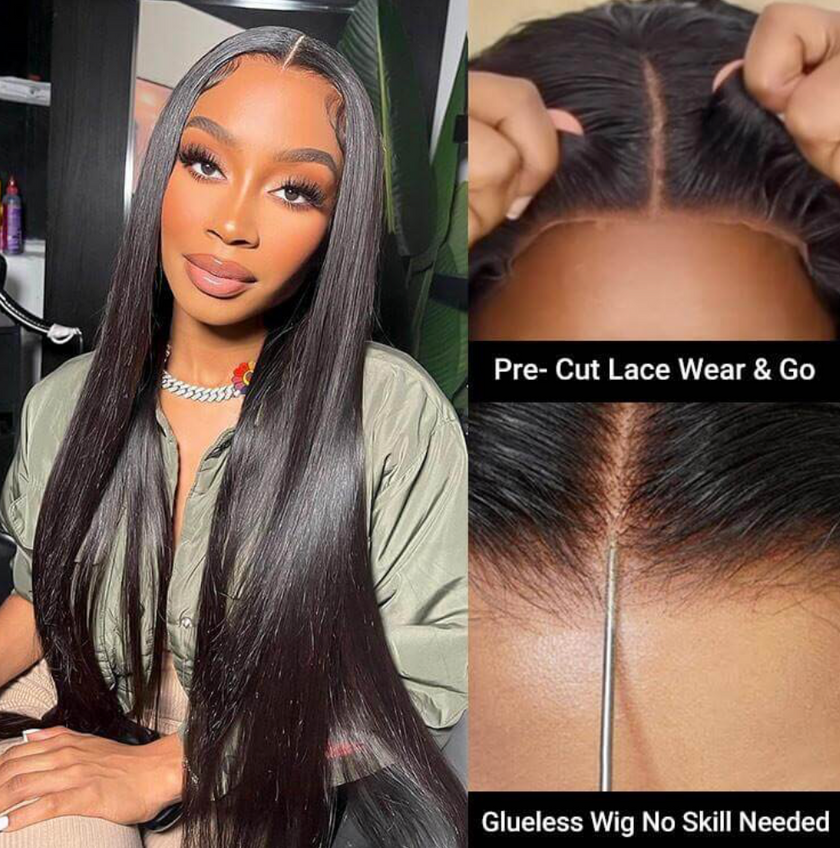 "LEYLA" GLUELESS Bone straight virgin hair - Transparant 250% Density